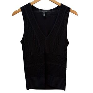 White House Black Market Black Pointelle Mesh V-Neck Knit Tank Top Sm‎ 570366724